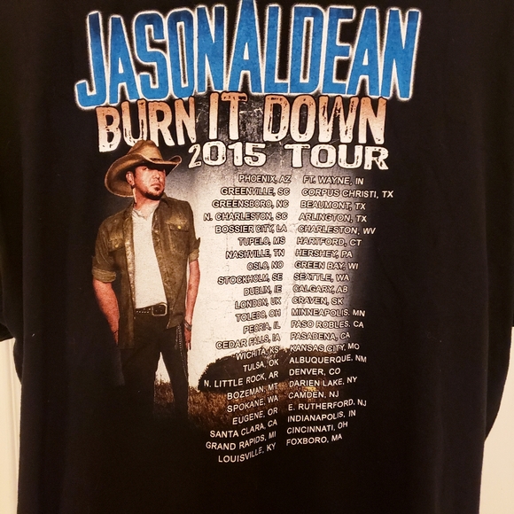 Jason Aldean 2015 Burn it Down Concert Tour Black T-Shirt Men Size 2XL - Picture 5 of 8